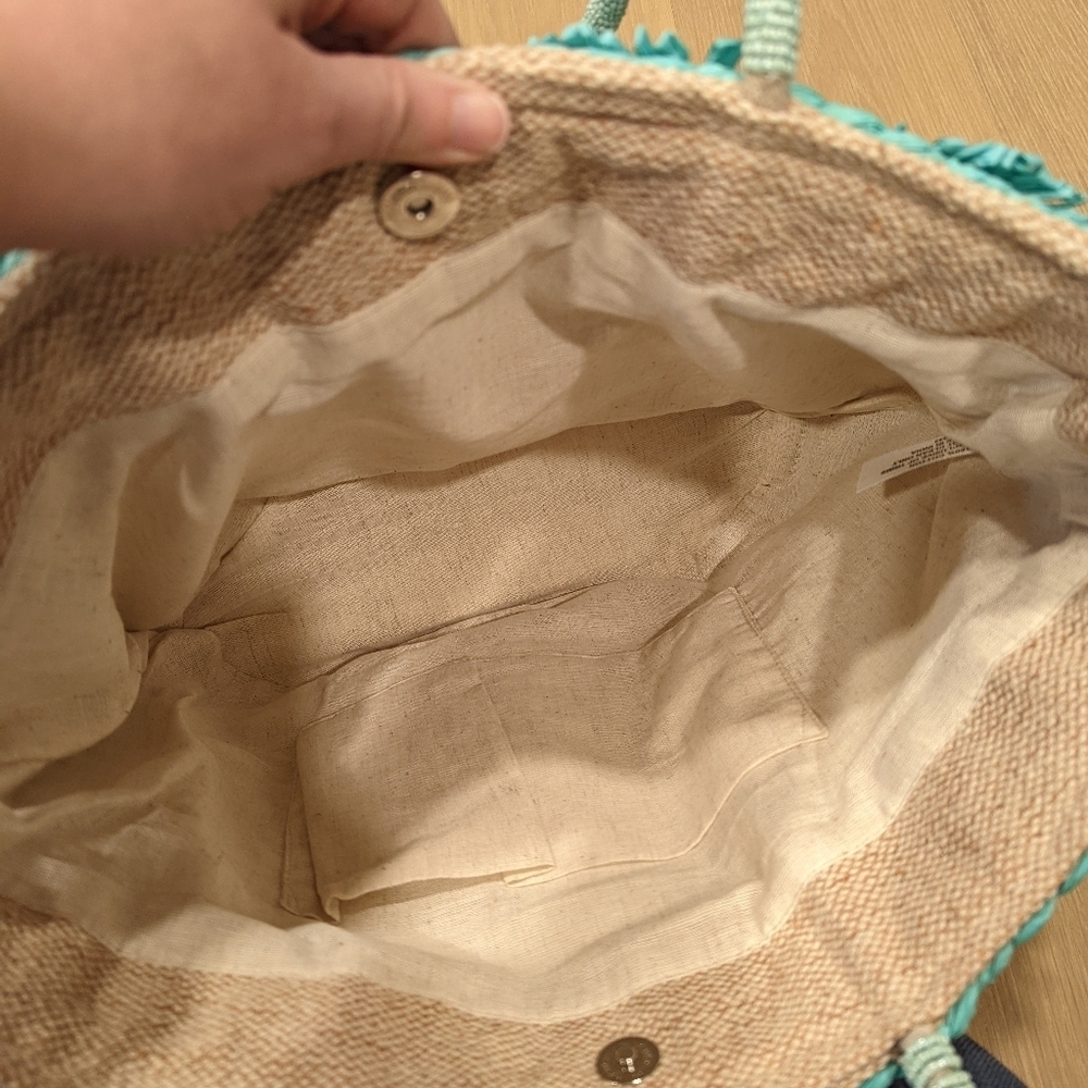 Floral Teal Taffeta and Beadwork Tote Bag - Picture 3 of 8